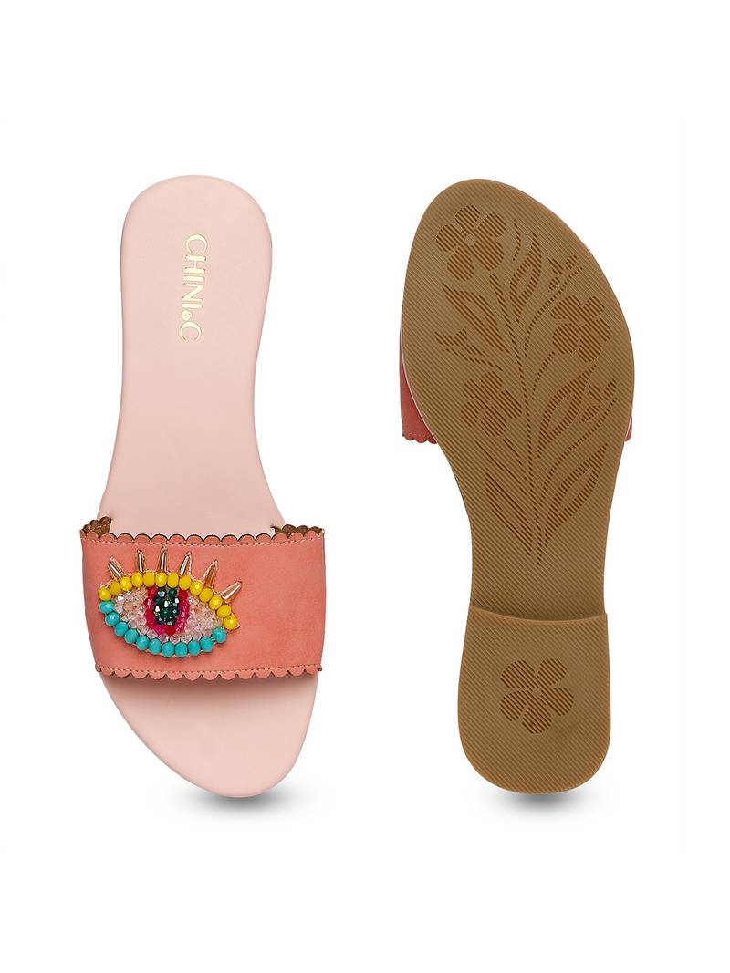 peach solid rubber sandals