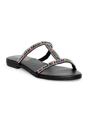 Black solid rubber sandals 1