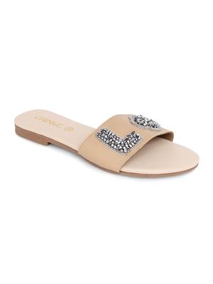Beige solid rubber sandals 1