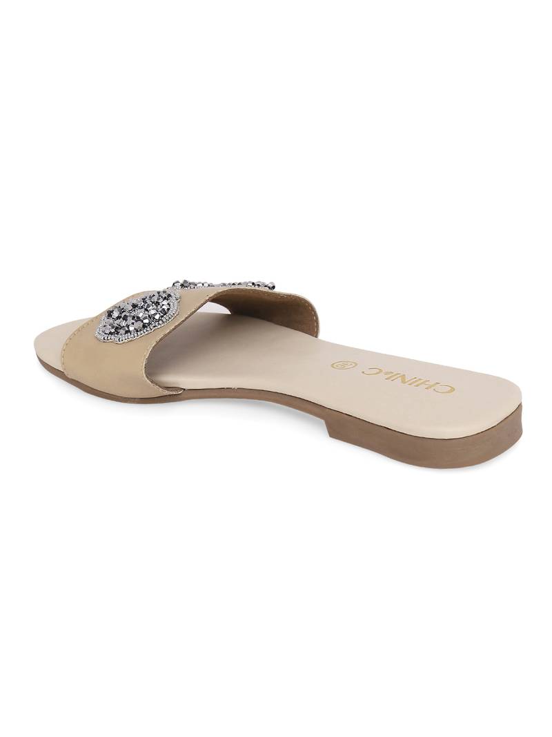 Beige solid rubber sandals