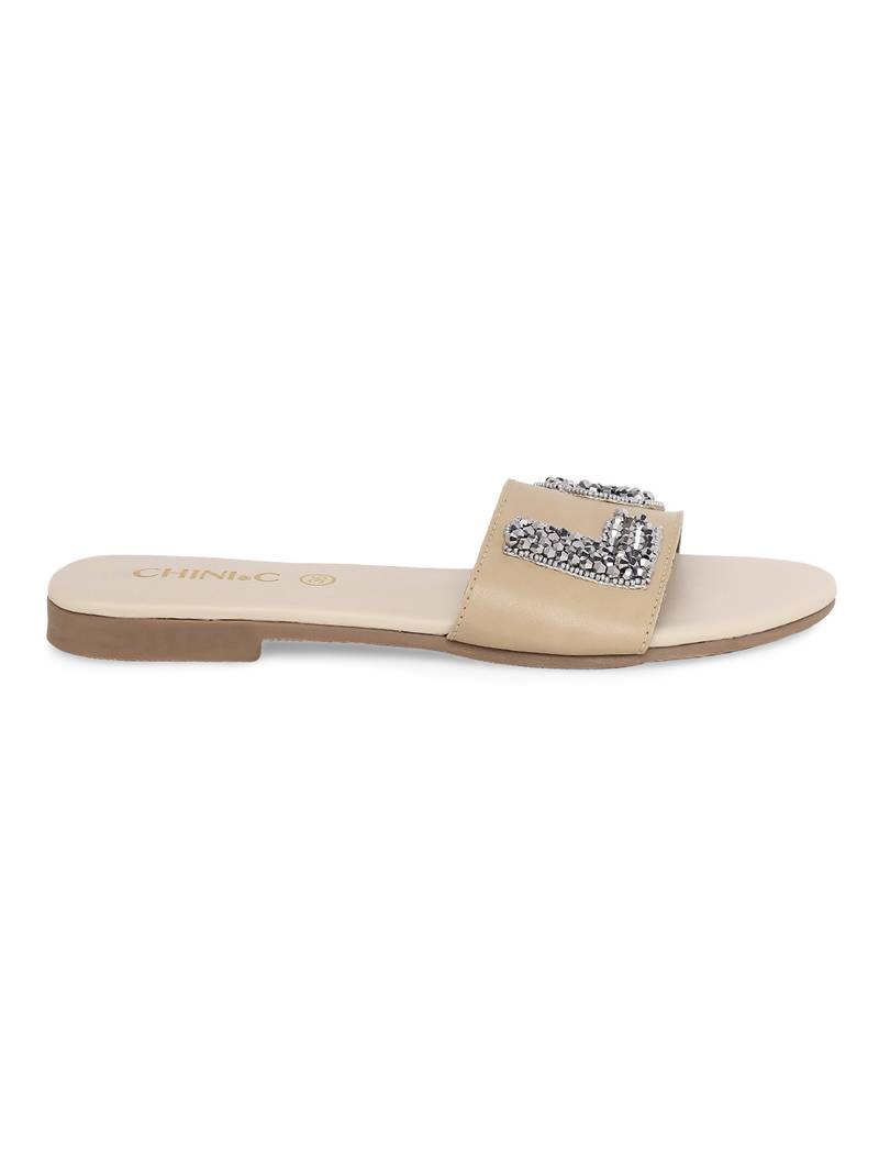 Beige solid rubber sandals