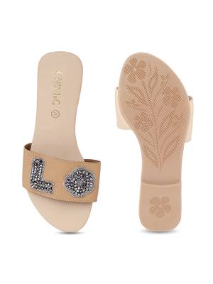 Beige solid rubber sandals 4