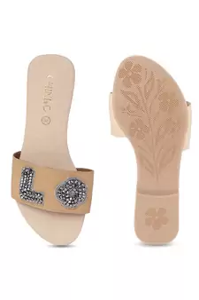 Beige solid rubber sandals