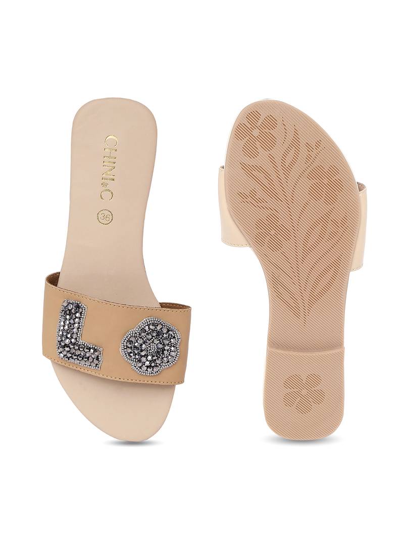 Beige solid rubber sandals