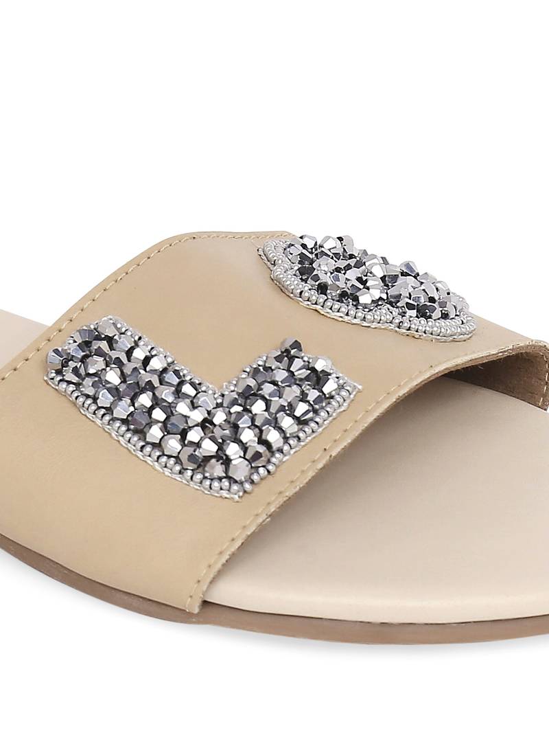 Beige solid rubber sandals