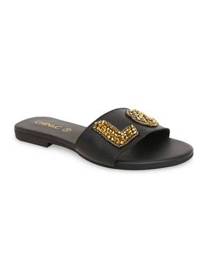 Black solid rubber sandals 1