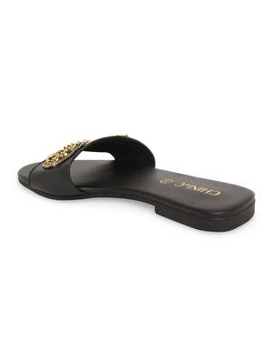 Black solid rubber sandals 2