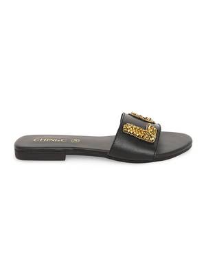 Black solid rubber sandals 3