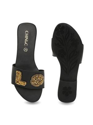 Black solid rubber sandals 4