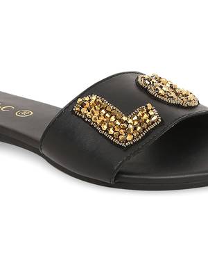 Black solid rubber sandals 5