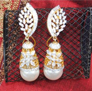 Diamond Studded Dangler Drop Earrings with Pearl Drop 1