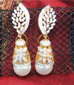 Diamond Studded Dangler Drop Earrings with Pearl Drop