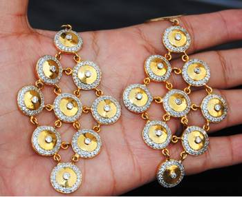 Gold Diamond Circle Dangler Earrings 1