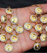 Gold Diamond Circle Dangler Earrings