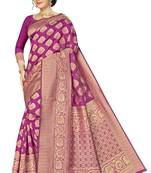 Wine woven banarasi silk saree with blouse