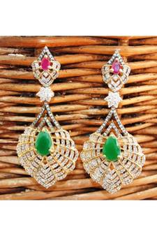 Emerald Drop Diamond Dangler Earrings