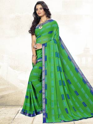  green printed georgette saree with blouse 1