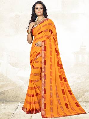  yellow printed georgette saree with blouse 1