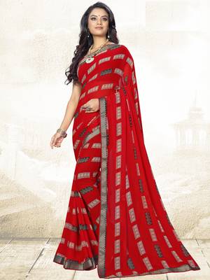 red printed georgette saree with blouse 1