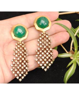Green Onyx Champagne Diamond Dangler Earrings 1