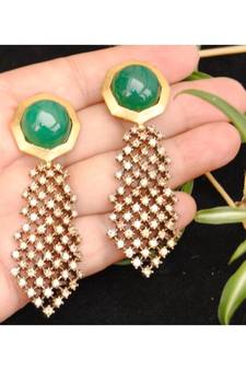 Green Onyx Champagne Diamond Dangler Earrings