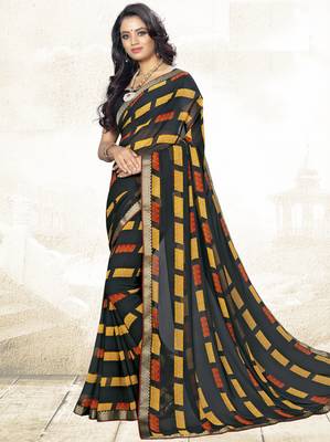  grey printed georgette saree with blouse 1