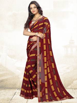  maroon printed georgette saree with blouse 1