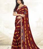  maroon printed georgette saree with blouse