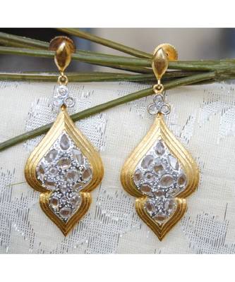 Uncut Diamond Gold Dangler Earrings 1