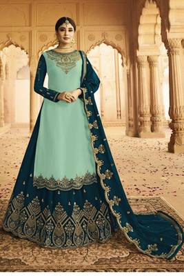 Teal Blue Embroidered Faux Georgette Salwar 1