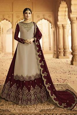 Beige Embroidered Faux Georgette Salwar 1