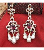 Wine Diamond Pearl Drop Dangler Earrings