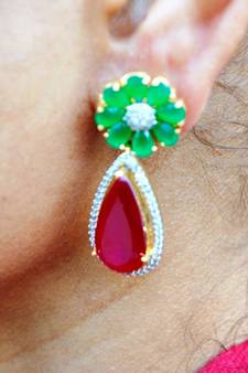 Emerald Ruby Drop Dangler Earrings