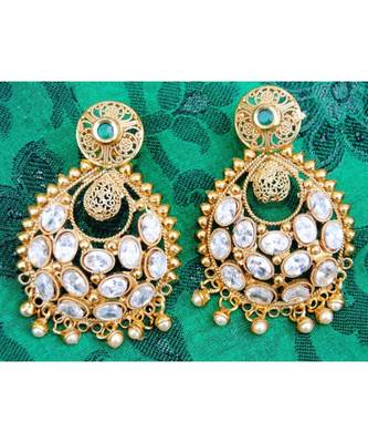 Filigree Kundan Emerald Dangler Earrings 1