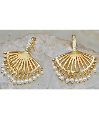 Matte Gold Fan Dangler Earrings 1