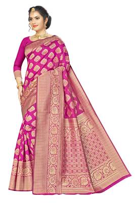 Pink woven banarasi silk saree with blouse 1