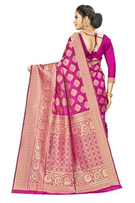 Pink woven banarasi silk saree with blouse 2
