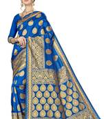 Blue woven banarasi silk saree with blouse