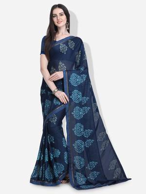 Blue printed georgette saree with blouse 1
