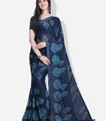 Blue printed georgette saree with blouse
