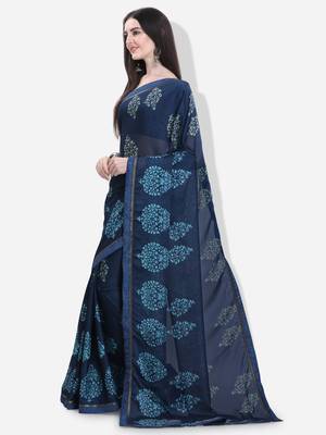 Blue printed georgette saree with blouse 2