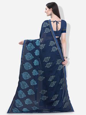 Blue printed georgette saree with blouse 3