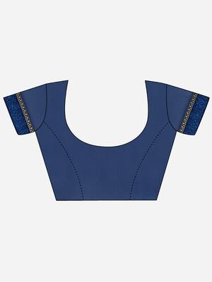 Blue printed georgette saree with blouse 5