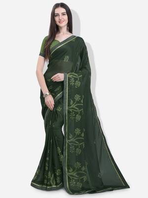 Green printed georgette saree with blouse 1
