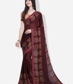 Brown printed georgette saree with blouse