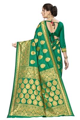 Green woven banarasi silk saree with blouse 2