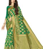 Green woven banarasi silk saree with blouse