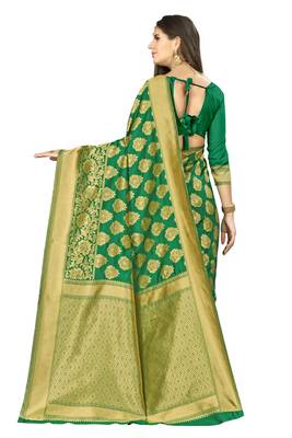 Green woven banarasi silk saree with blouse 2