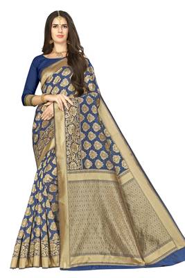 Royal blue woven banarasi silk saree with blouse 1
