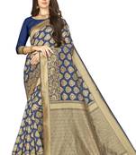 Royal blue woven banarasi silk saree with blouse